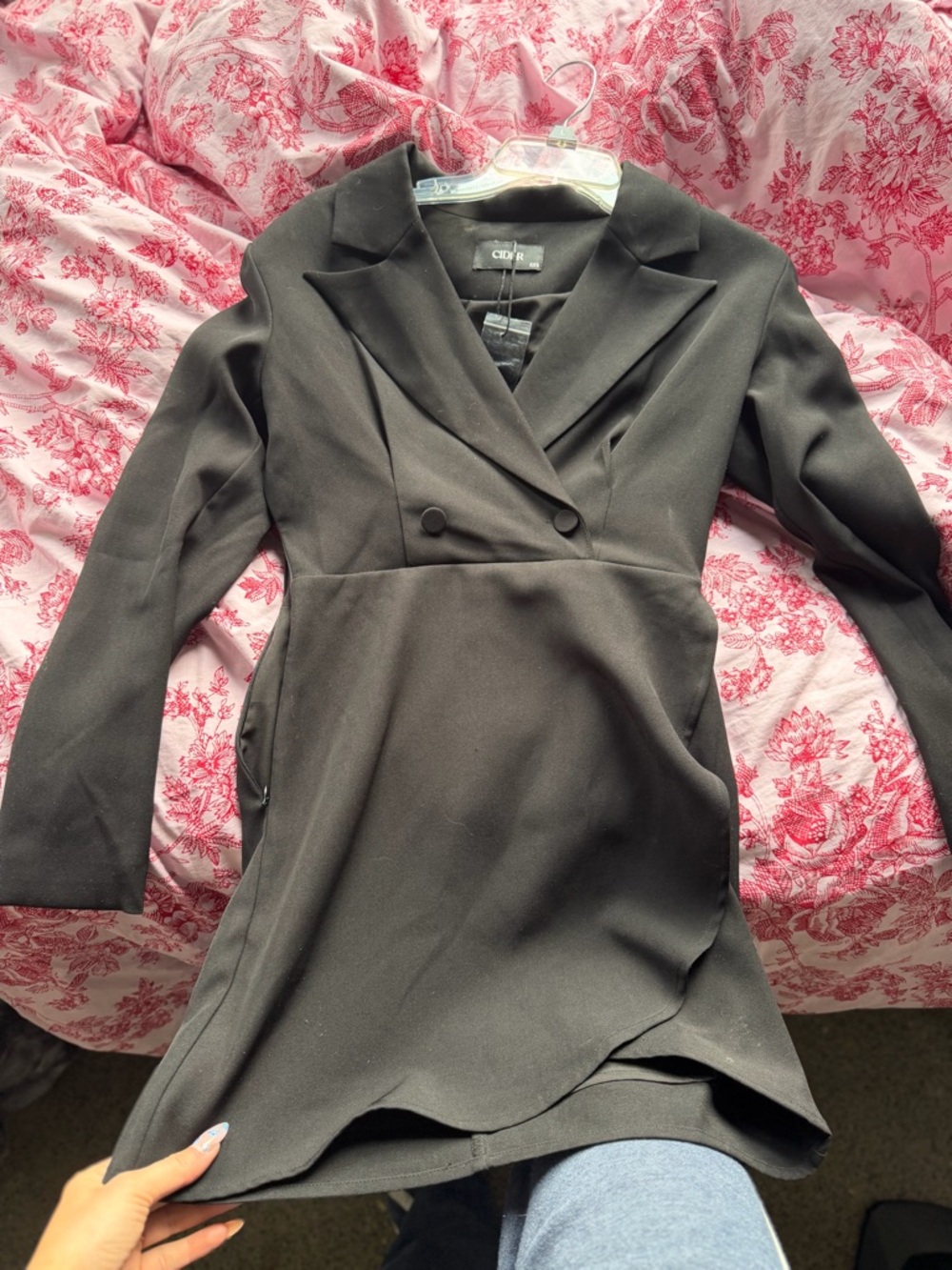CIDER Black Double-Breasted Blazer Dress